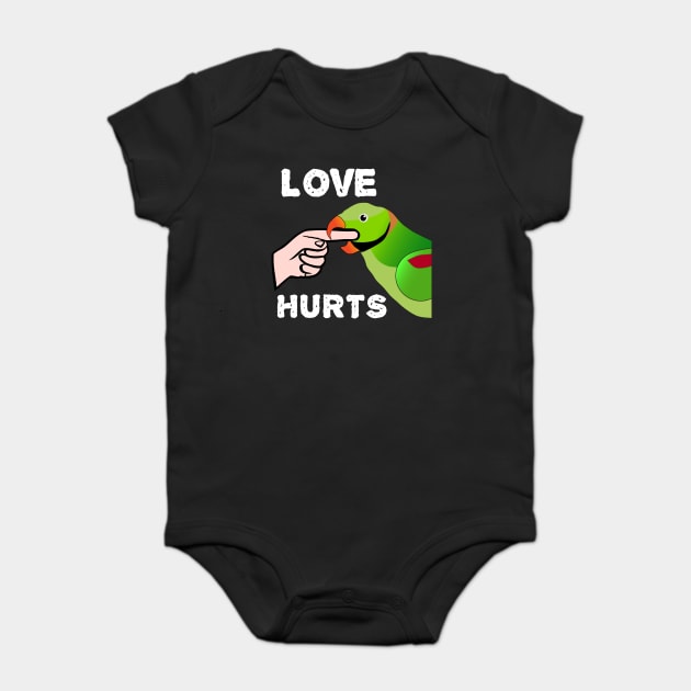 Love Hurts Indian Ringneck Male Parrot Biting Baby Bodysuit by Einstein Parrot